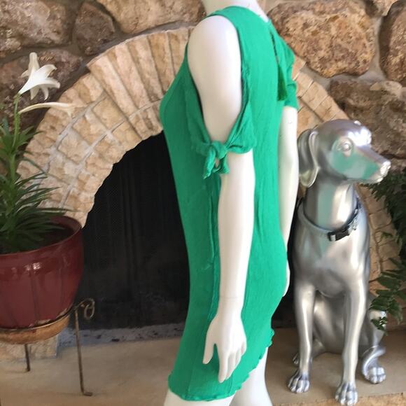 Soft Surroundings Cold Shoulder Tie Sleeve Green Rayon Dress Women’s Size PS - Picture 2 of 8